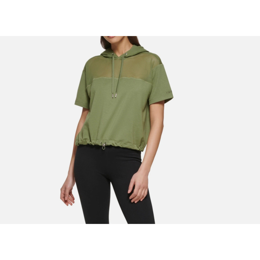 DKNY Mesh-Trim Hooded Top Army Size XL